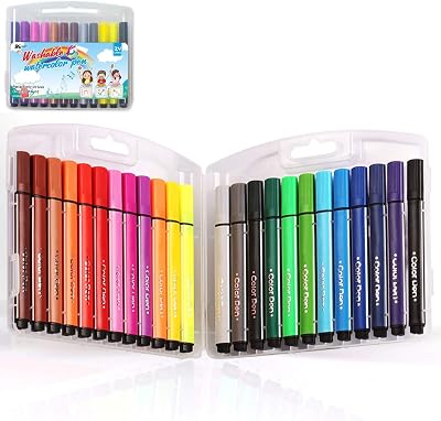 KXF 24 Assorted Washable Felt Tip Pens Triangular Grip Case Box Non-T toxic