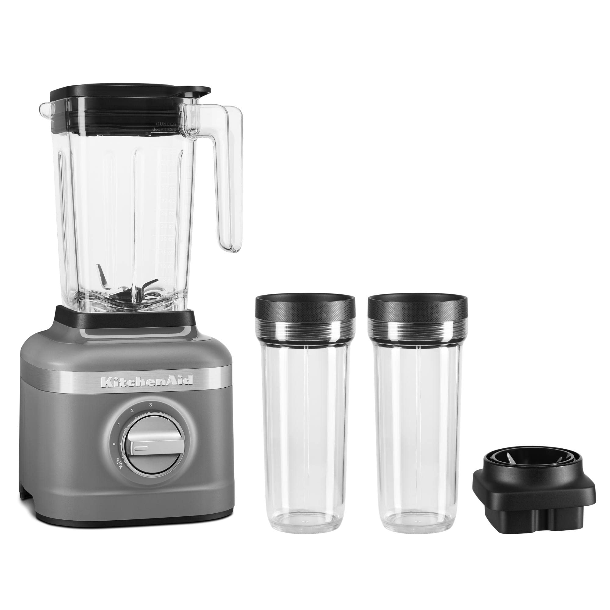 KitchenAid K150 Licuadora trituradora de hielo de 3 velocidades con 2 jarras de licuadora personales - KSB1332Y y KFC3516CU Picadora de alimentos de 3,5 tazas, Contour Silver