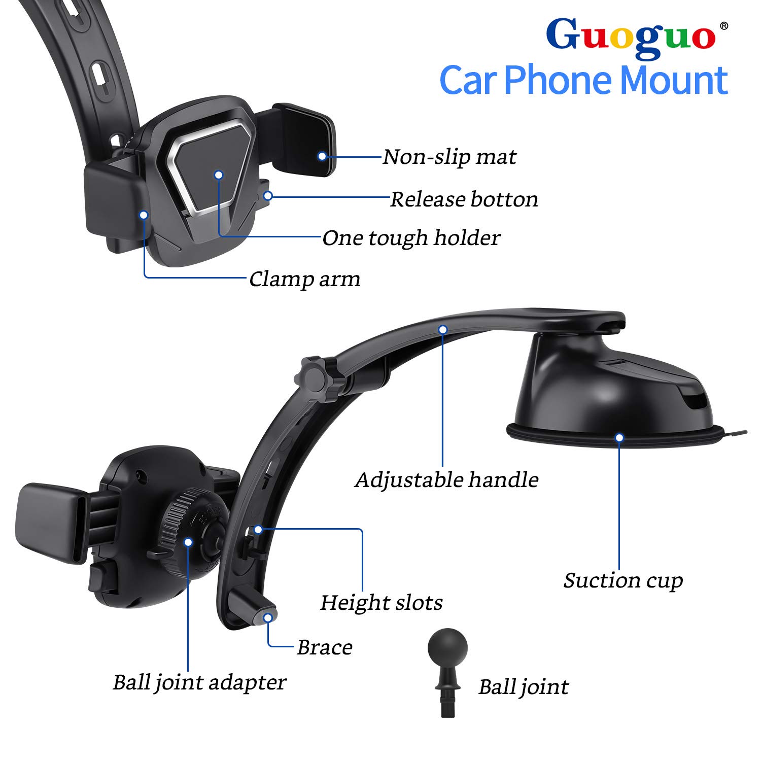 Car Phone Mount, Guoguo Automotive Car Phone Holder for Samsung Galaxy S10/S9/S8/S9+/S8+/Note9/Note8,iPhone X/Xs/Max/XR/8 and Other Smartphones