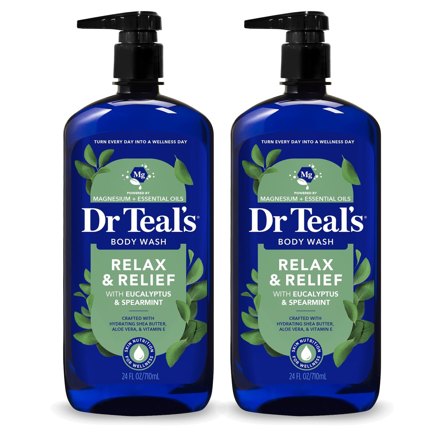Dr Teal's Body Wash with Pure Epsom Salt, Relax & Relief with Eucalyptus & Spearmint, 24 fl oz (Pack of 2)