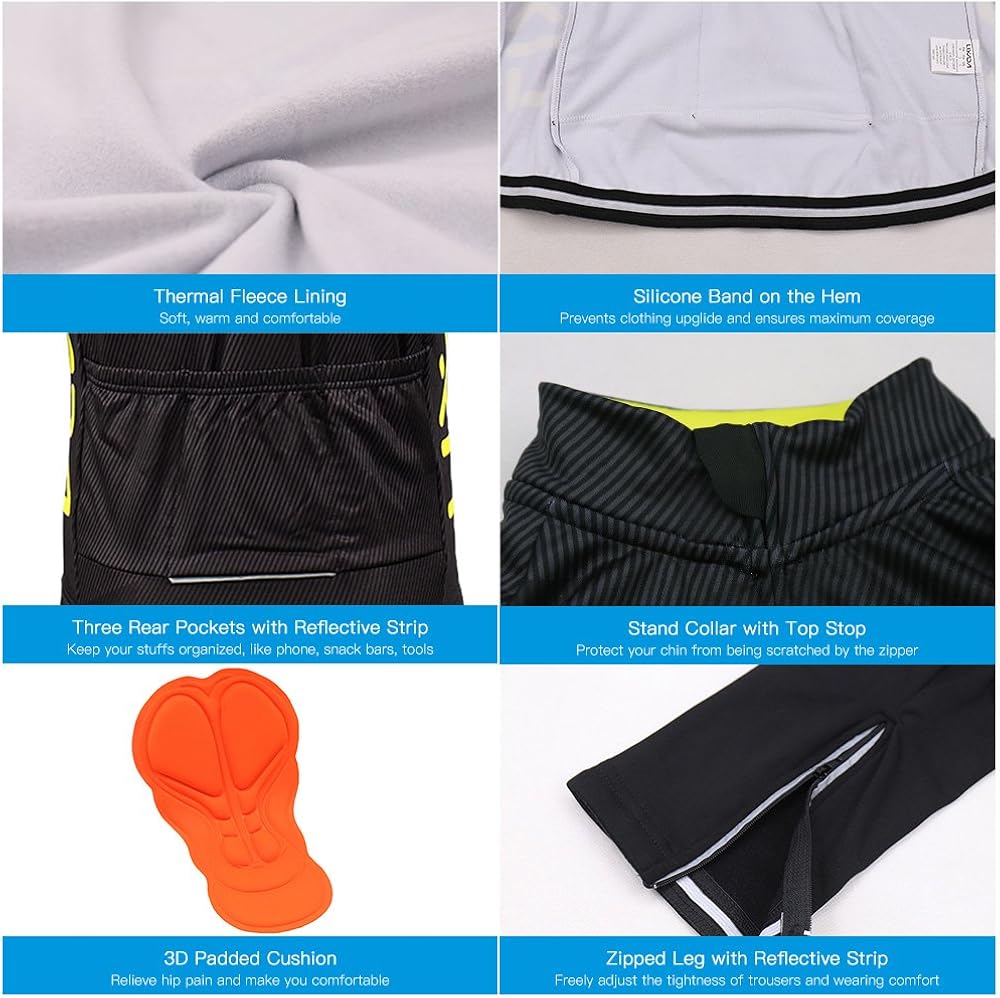 Lixada Men's Cycling Jersey Suit Winter Thermal Fleece Long Sleeve Mountain Bike Road Bicycle Shirt Padded Pants: Clothing