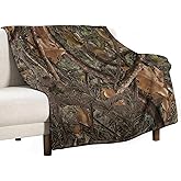 Forest Camouflage Flannel Blankets, Forest Camo Conifer Oak Branches Leaves Mossy Hunting Lodge Camp Cabin Theme Throw Bed Blanket for Sofa Chair Bed 30"x40"