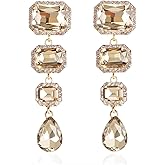 Met-edianger Vintage Rhinestone Drop Dangle Earrings Statement Crystal Dangling Earrings Rectangle Teardrop Chandelier Earrings for Women