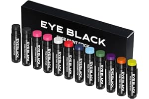 CCbeauty 12 Pack Eye Black Stick for Baseball Football Softball Lacrosse, Anti-Glare Eyeblack, Waterproof, Last All Game, Smooth Application, High Pigmented Color, 10 Multicolors