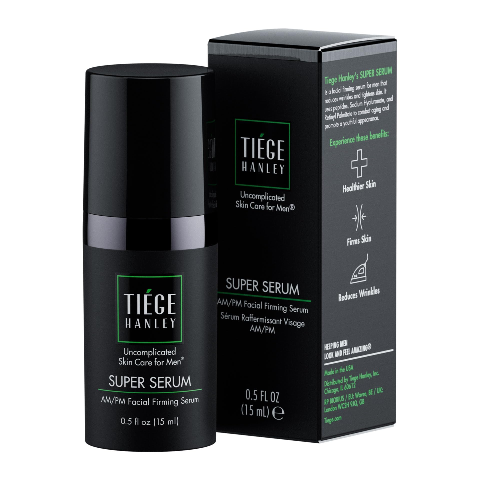 Tiege Hanley Morning and Night Facial Firming Serum for Men (SUPER SERUM)| Sodium Hyaluronate and Retinyl Palmitate for Tighter, Smoother Skin | 0.5 Fluid Ounces