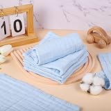 Lanjue 8 Pack Muslin Cloths 12x12 Inch Baby Burp Cloths Cotton Blue view 3