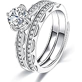 Bellitia Jewelry Platinum Plated Sterling Silver Adjustable Wedding Band Engagement Rings for Women, Cubic Zirconia Stackable CZ Promise Ring Infinity Anniversary Jewelry Set