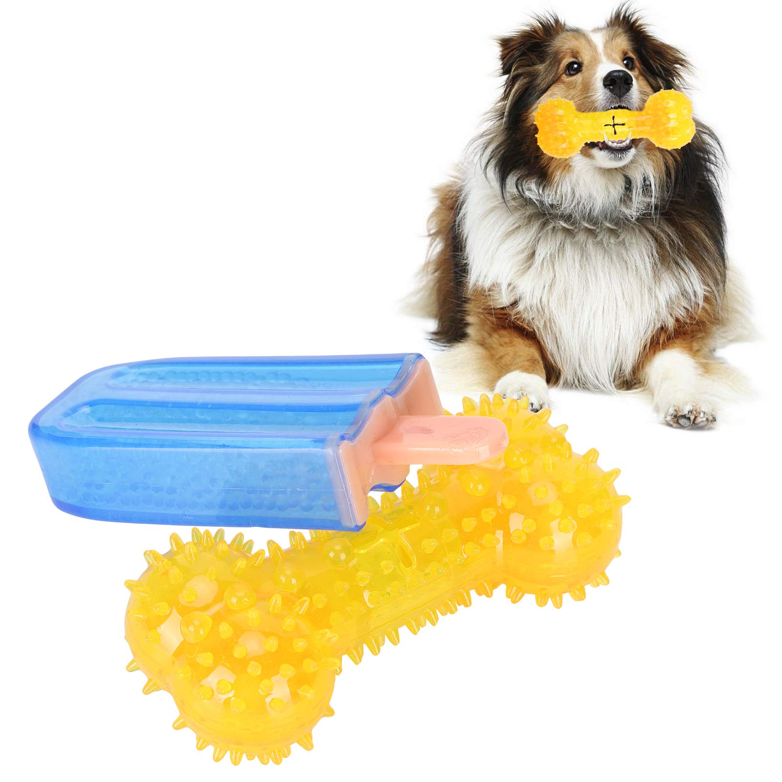 Jeanoko Dog Squeaky Toy Blue Popsicles Yellow Rice Bones Cool Down Teething Sticks Washing Teeth Tpr Bite-resistant Vent Products Popsicle Shape Chew Bone Stick With Sound Pet Interactive
