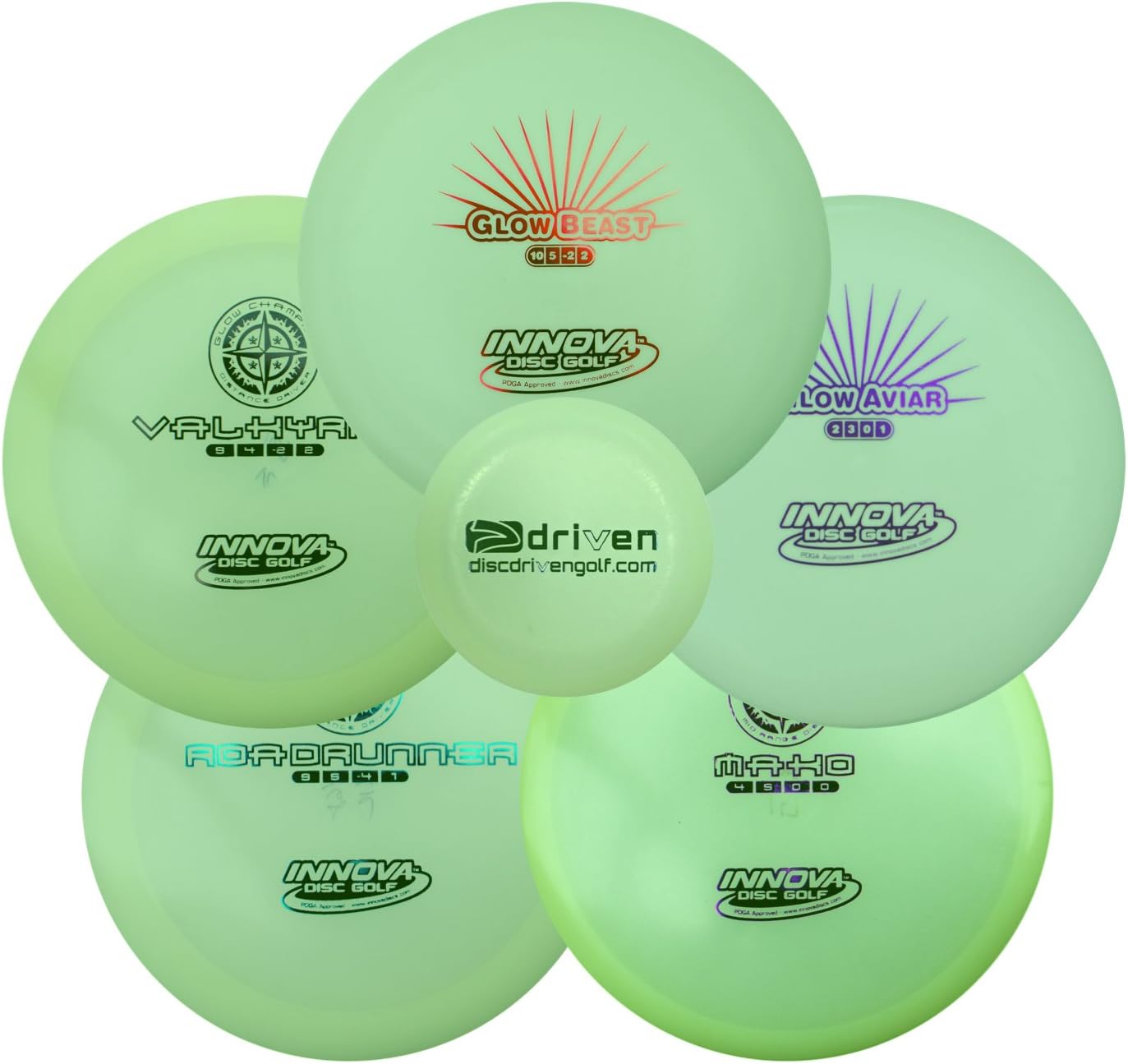 Innova Glow in the Dark Disc Golf Starter Pack (5 Disc Champion/DX Set