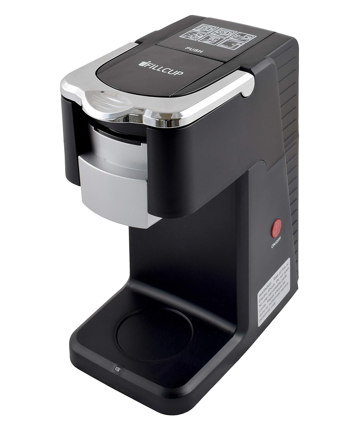 iFillCup Single Serve Coffee maker for use with single serve and reusable pods, compact travel size and sturdy construction. Includes 6 iFill Cup™, fill your own, K Cup® style pods. Black