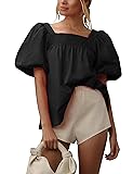 Tiko Miko Short Puff-Sleeve Dressy Blouses Smocked