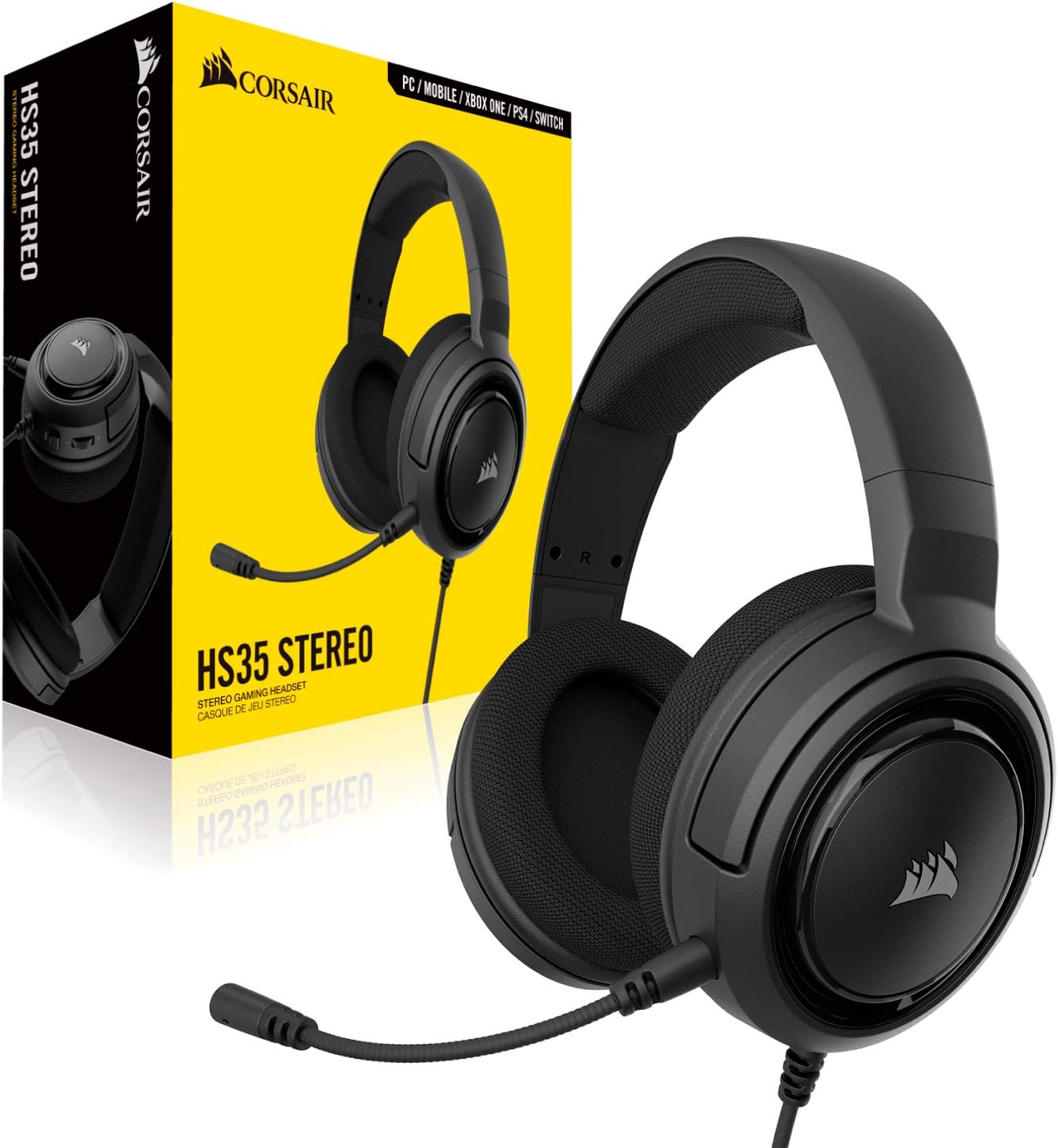 Corsair HS35 - Stereo Gaming Headset - Memory Foam Earcups - Headphones work with PC, Mac, Xbox One, PS4, Switch, iOS and Android – Carbon: Computers & Accessories