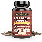 Paleo Pro O.G. Blend Premium Beef Organs Capsules, Kidney, Heart, Liver, Spleen and Pancreas from Grass Fed & Pastured Cows, Dietary Supplement, No GMO, 180 Capsules (Beef Organ Complex)