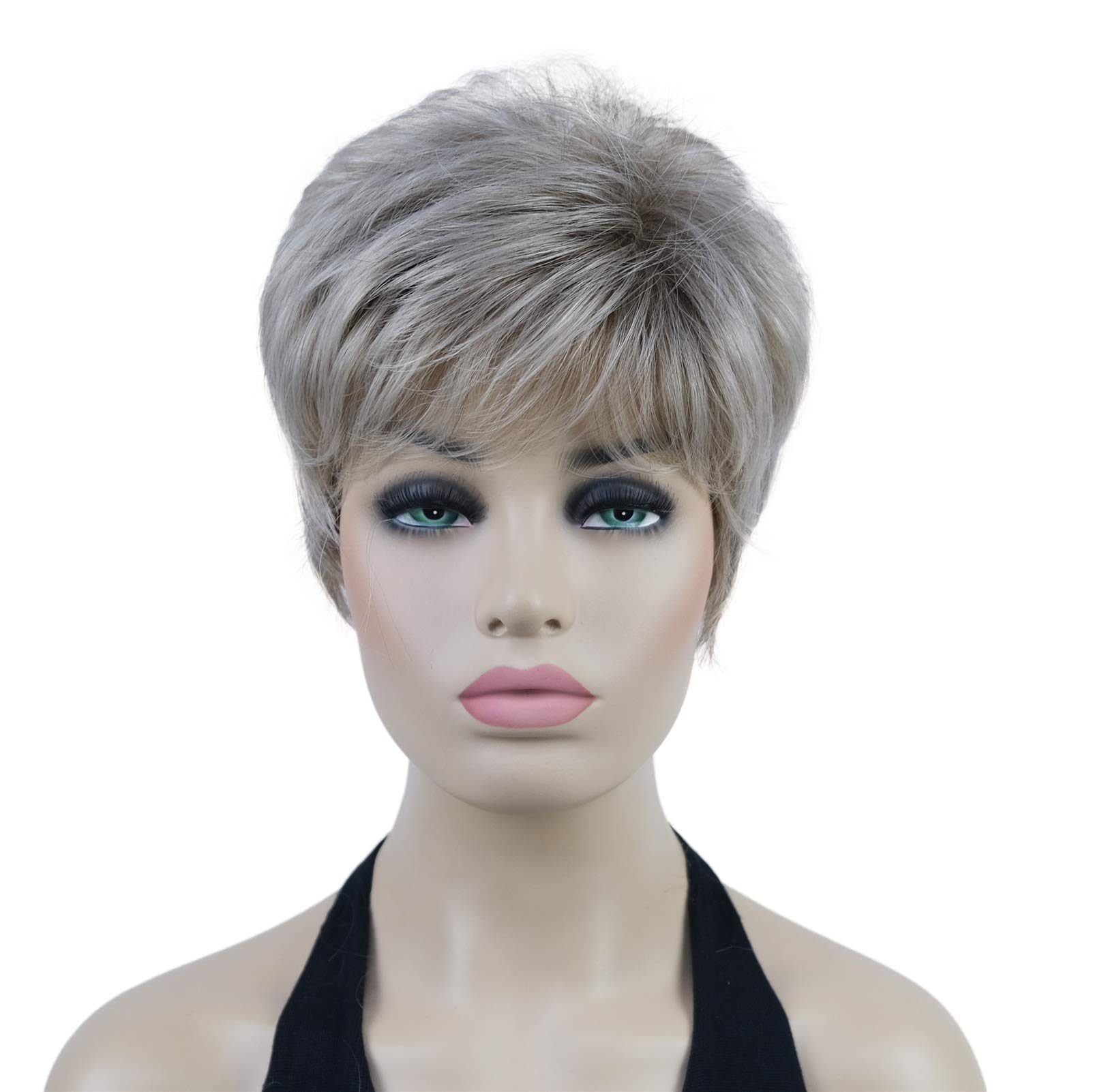 Lydell 6" Short Straight Women Wigs with Bangs Layered Natural Heat Resistant Synthetic Wigs (230T)