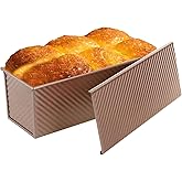 AVSQUINE Non-Stick Pullman Loaf Pan with Lid 13x4 Inch - 2.2lb Carbon Steel Bread Baking Pan with 4 Vent Holes, Heavy Duty Sourdough Loaf Pan with Cover for Homemade Sandwich Bread (Gold)