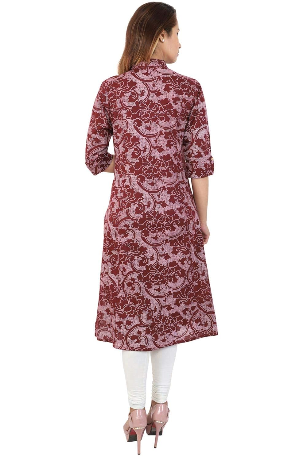 bright cotton women's a-line kurta printed (maroon)