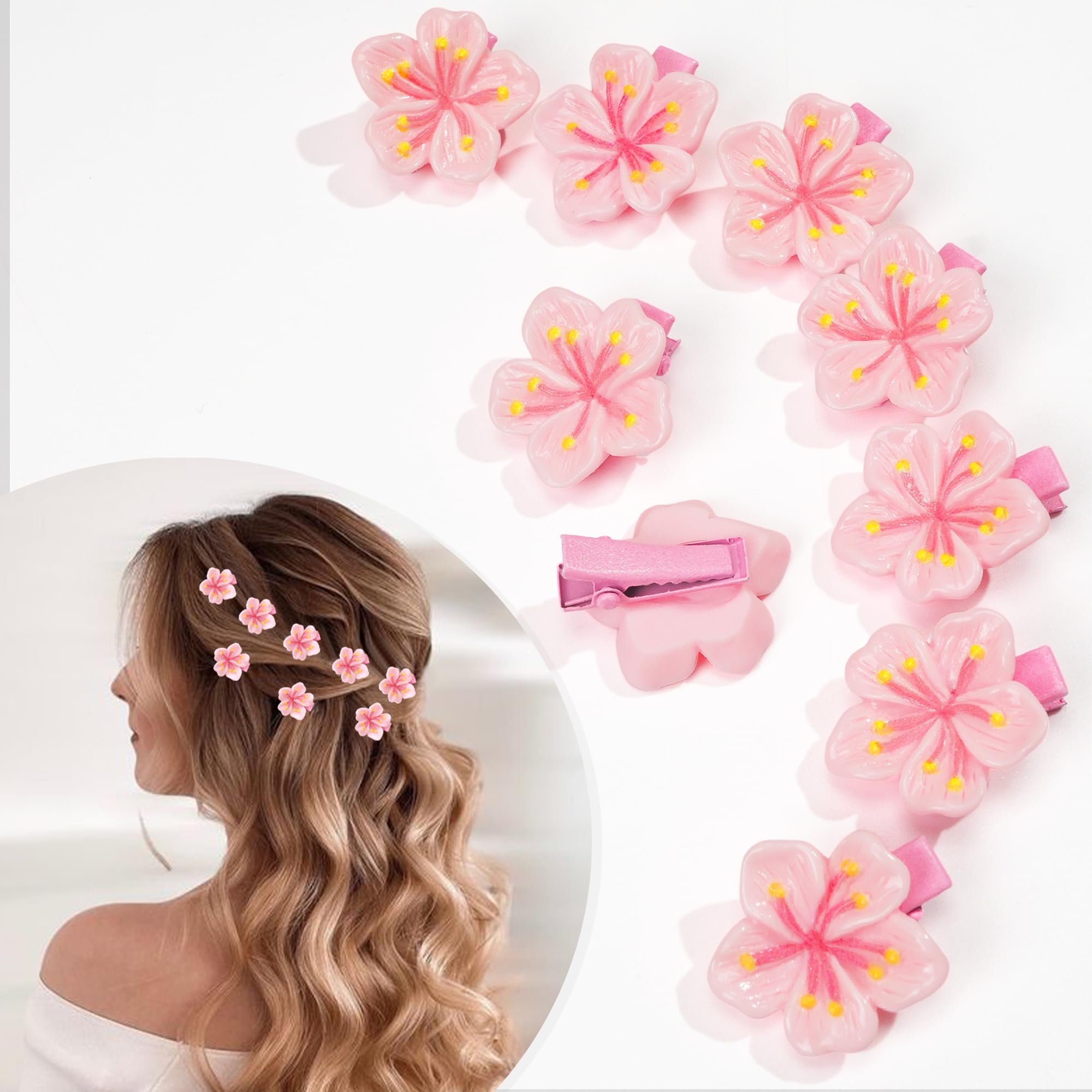 Photo 1 of CÉLLOT 25Pcs Small Mini Clips with Spring Flower Design,Pink Cherry Blossom Sweet Artificial Bangs Alligator Clips Decorative Hair Accessories for Women Girls