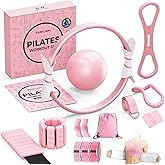 Fuelion Pilates Ring Set, Magic Circle Yoga Ring, Pilates Ball, Adjustable Ankle Wrist Weights, Resistance Bands, Mini Ball, Pilates Starter Kit for Strength, Workout Guide Included
