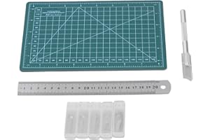 Fabric Cutting Mat, A5 15x22cm Plastic Mat with Steel Ruler and 25 Blades, for Cutting Wood Cardboard Paper Plastic Cloth Lea