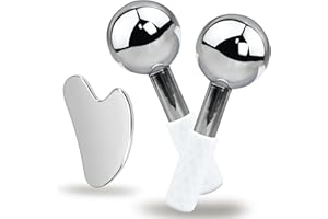 THLHKD Ice Globes for Face & Gua Sha Set, 360 Rotating Unbreakable Steel Cooling Roller Tool and Gua Sha for Face, Eyes and Body Skin Care Routine.