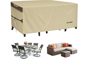 RICHIE Outdoor Patio Furniture Cover - Heavy Duty Waterproof 600D Tough Canvas Protector for Rectangular Table Cover, All-Season Dining Table and Chair Covers (62L x 44W x 28H Inch)