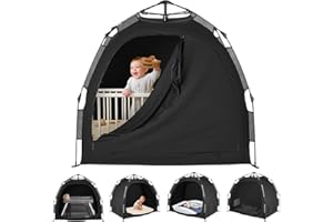 YAVIL Pack N Play Blackout Cover, ONE-Click Folding Baby Sleep Pod Crib Tent,Breathable Baby Travel Crib Canopy Tent,Block Out 95%+ Light,Baby Travel Essential
