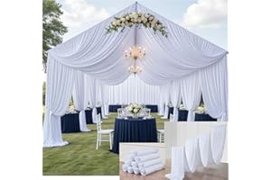 Htper 10 Panels 5x20ft White Ceiling Drapes for Weddings, Wrinkle Free Thick Polyester 20 ft Extra Long Ceiling Curtains Canopy Tent Draping Fabric Arch Drapery for Birthday Big Party Events Decor