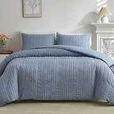 WARMDERN Blue Boho Duvet Cover King Size, Striped Textured Duvet Cover Set Tufted Bedding Set, 3 Pcs Ultra Soft Washed Microfiber Duvet Cover with Zipper Closure (King, Blue)