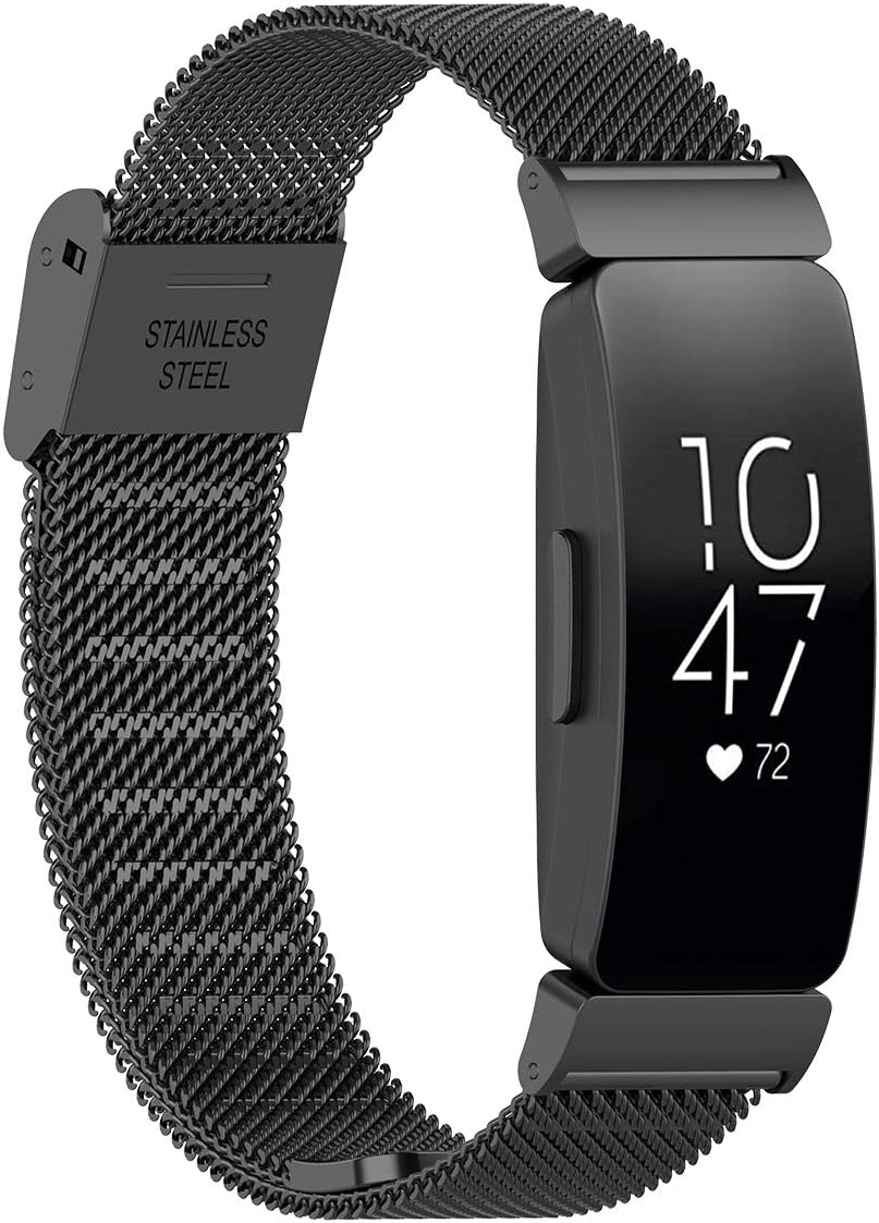 XIHAMA Strap compatible for Fitbit Inspire & Fitbit Inspire HR, Women Men Stainless Steel Replacement Band Quickfit Wristband (black)