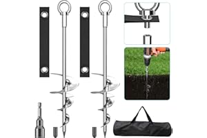 PHOPICH 18'' Ground Anchors, Fully Welded Heavy Duty Ground Anchors Screw in Swing Set Anchors Chrome Plating Anti Rust Ground Anchor with Straps for Dogs, Trampoline Stakes Resistant High Wind 2 Pack