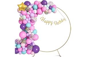 DQHKOW 7.2FT Round Backdrop Stand Circle Balloon Arch Frame Kit for Wedding Flower Ring Party Background Decoration (7.2-Colorful C)