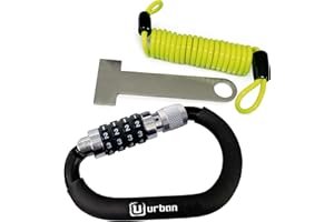 Urban UR140 Motorcycle Helmet Lock, Carabiner with Safer 4 Digit Code, T Buckle Adapter, More Visible Braided Steel Security 