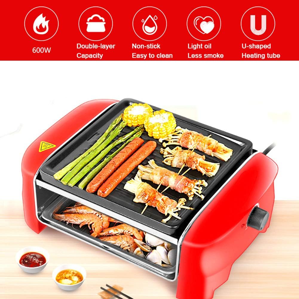 Indoor Grill Electric Smokeless Non-Stick Teppanyaki Table Top Grill 2 Cooking Zones with Adjustable Temperature Mini Maker for Individual Pancakes, Cookies, Eggs