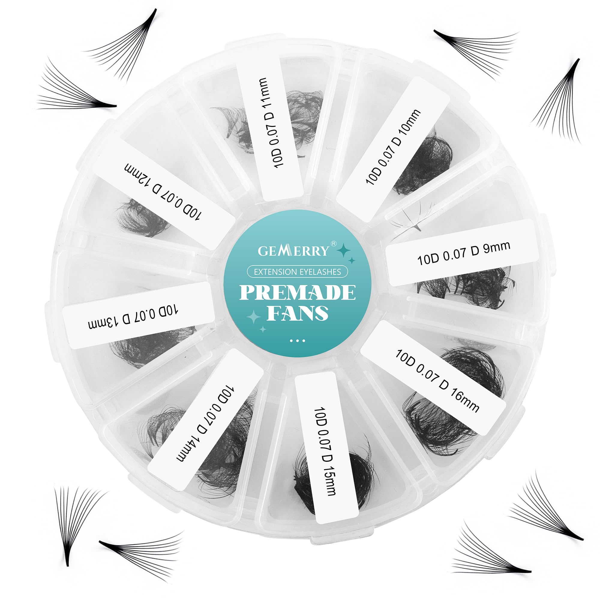 1000PCS Premade Fans 10D Pre Made Fan Eyelash Extensions D Curl 9-16mm Mixed Pre Made Fans Handmade Eyelash Extensions Premade Russian Lash Fans Pointy Base GEMERRY Lashes(10D-D-9-16mix) — image 1