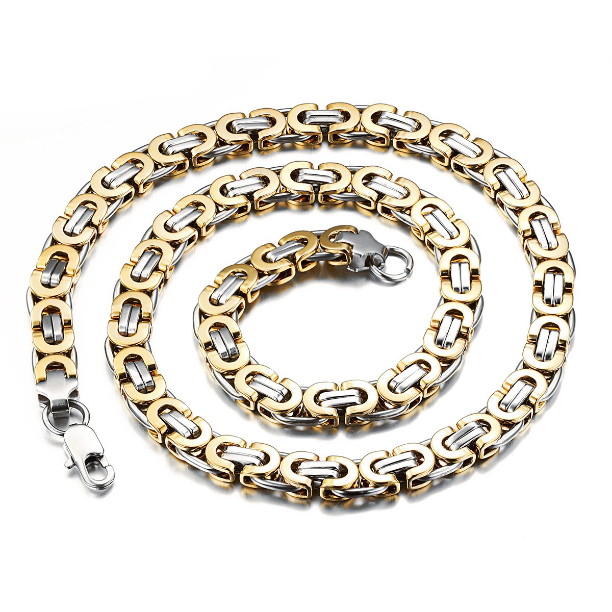 Cupimatch Stainless Steel Men Byzantine Chain Necklace Heavy Gold Link 22 inch Wide 9mm — image 1