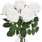 IPOPU 5 Pcs White Artificial Real Touch Roses 17.71” Latex Realistic Fake Roses for Vase Wedding Party DIY Bridal Bouquet Office Home Living Room Decor(White)