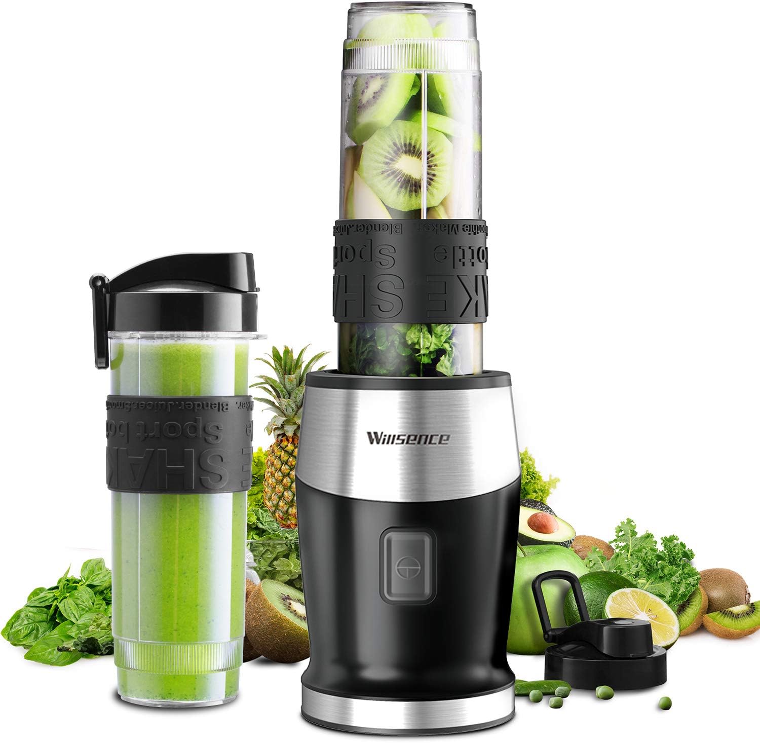 Smoothie Blender, Willsence Intelligent Nutrition Personal Blender 700W Peak Power, Smoothie Maker with Two 20 oz Tritan Sports Bottles and Recipes, Staniless Steel (Black)