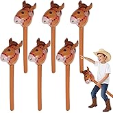 6 Pcs Inflatable Horse Head Balloons, 37 Inch Brown Inflatable Horse Stick Balloons, Pony Stick Blow up Balloon for Western Cowboy, Baby Shower, Birthday Party Decorations (Brown-6 Pcs)