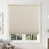 Joydeco Cordless Light Filtering Cellular Shades, 35" W x 64" H, Beige | 75% Light Blocking, 1.5" Large Honeycomb Shades with Thermal Insulation &amp; UV Protection, Easy to Install for Home &amp; Office
