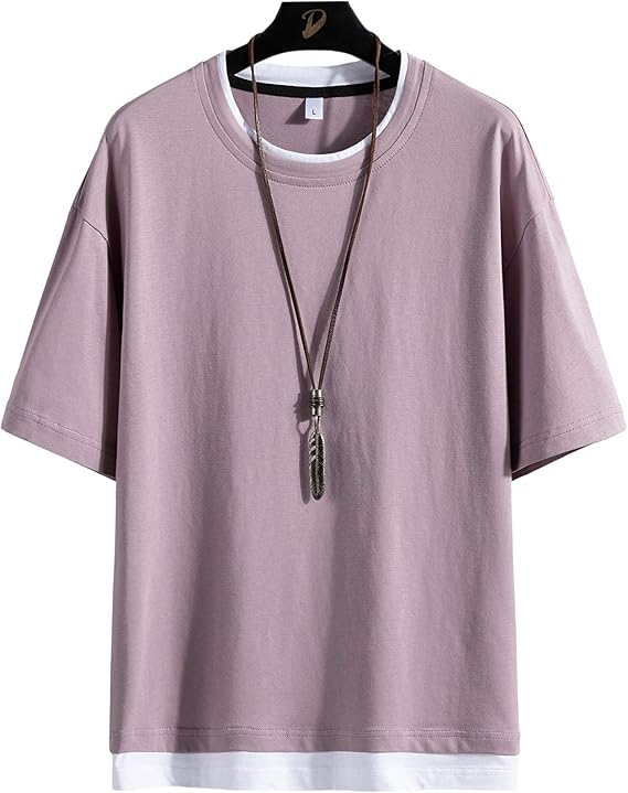 Amazon Zuczug Tシャツ メンズ 半袖 無地 重ね着風 大きいサイズ ゆったり 五分袖 メンズ 夏服 Tシャツ カットソー 通販