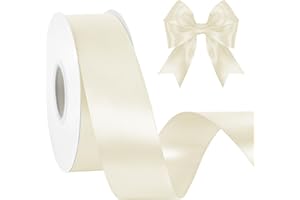 Lrybbon Double Face Ivory Satin Ribbon 1-1/2 Inch x 50 Yards Solid Fabric Ribbon for Gift Wrapping Craft Flower Bouquet Hair 