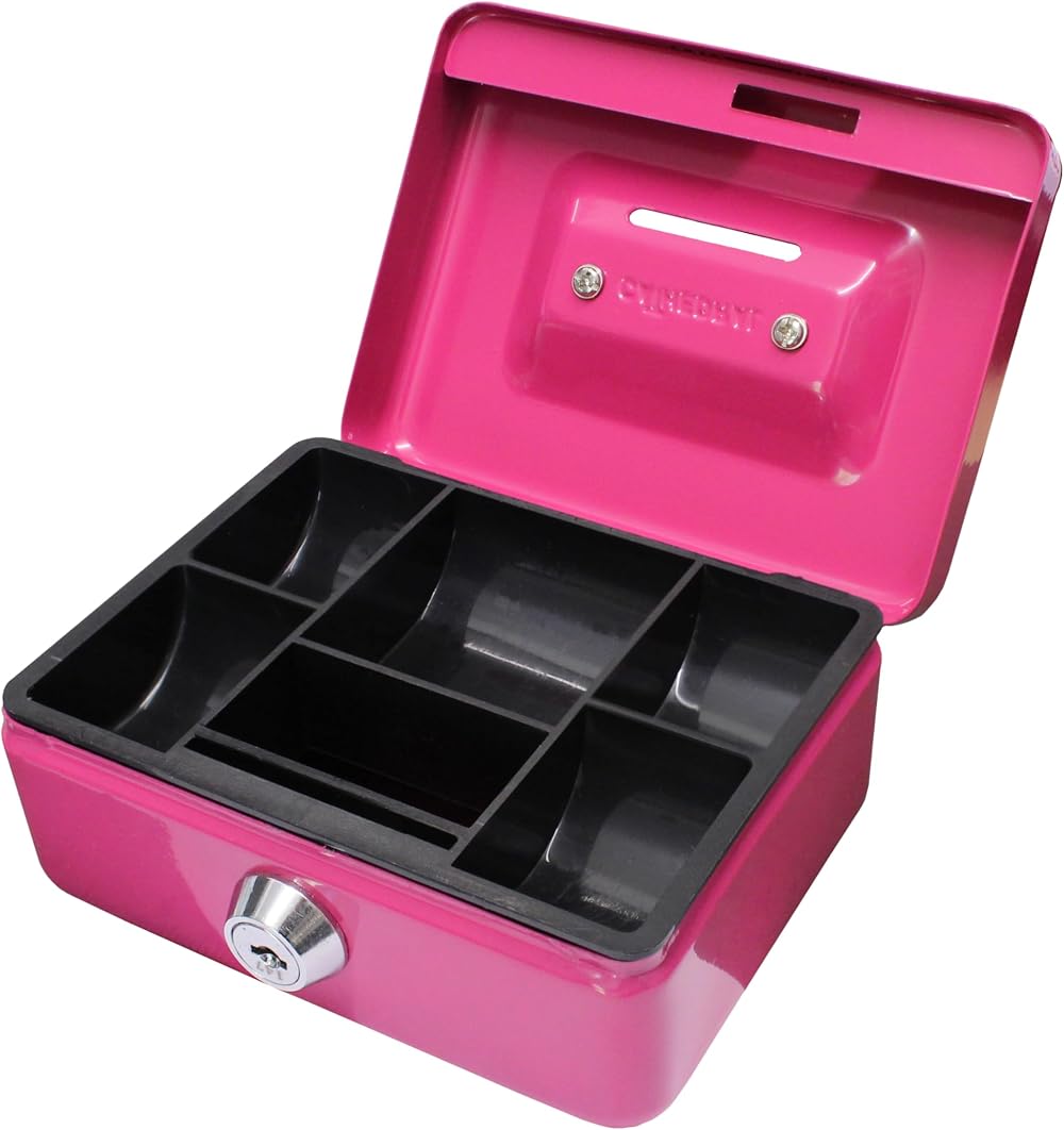 Cathedral Products Key Lockable Cash Box 4 Inch Pink with Coin Slot Tray