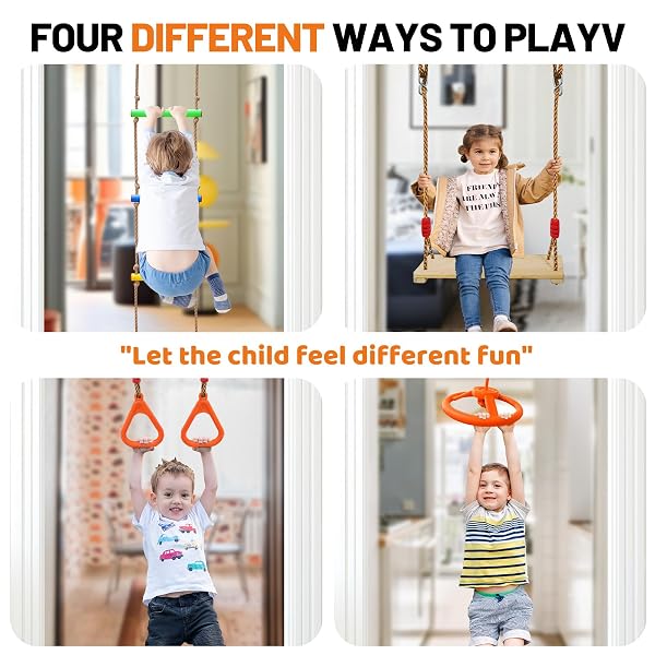 DOORWAY SWING FOR KIDS & DOOR PULL UP BAR FOR ADULTS, INDOOR KID SWING WITH 4 ACCESSORIES, MULTI-FUNCTION DOORWAY GYM, FITS DOOR FRAME 24.41-30.51” W X 3.94-6.69” THICKNESS (ORANGE)