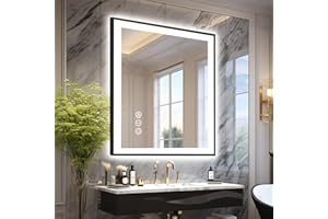 Megatex 32x36 LED Mirror for Bathroom, Black Metal Framed, Vanity Mirror with Lights, 3 Color Modes, Dimmable CRI90+, Double Lights, Anti-Fog, Shatter-Proof, Waterproof, Memory (Horizontal/Vertical)