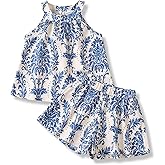 Klyatpxoen Girls Summer Outfits 2 Piece Halter Neck Floral Sleeveless Top and Short Pants Set Clothes for Kids Size 4-8 Years
