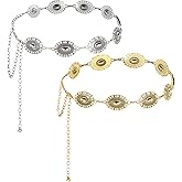 2 Pcs Western Cowgirl Belt for Women, Gold & Silver Concho Chain Belt - Boho Waist Chain for Dresses, Jeans, Concerts, Country Fashion Accessories