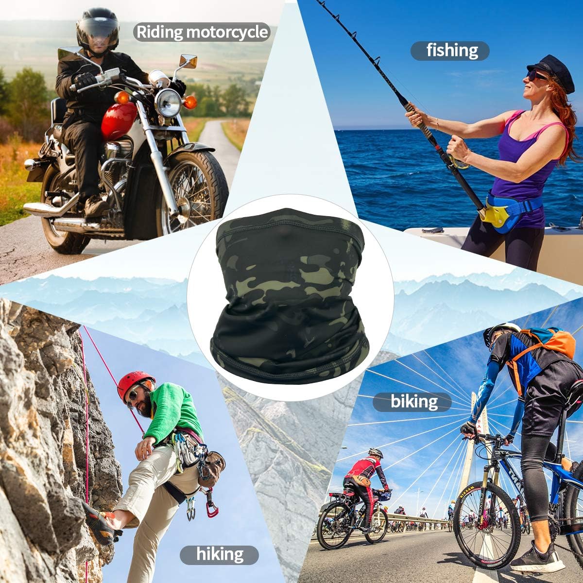 Achiou Neck Gaiter Face Mask Scarf Dust Sun Protection Cool Lightweight Windproof, Breathable Fishing Hiking Running Cycling: Clothing