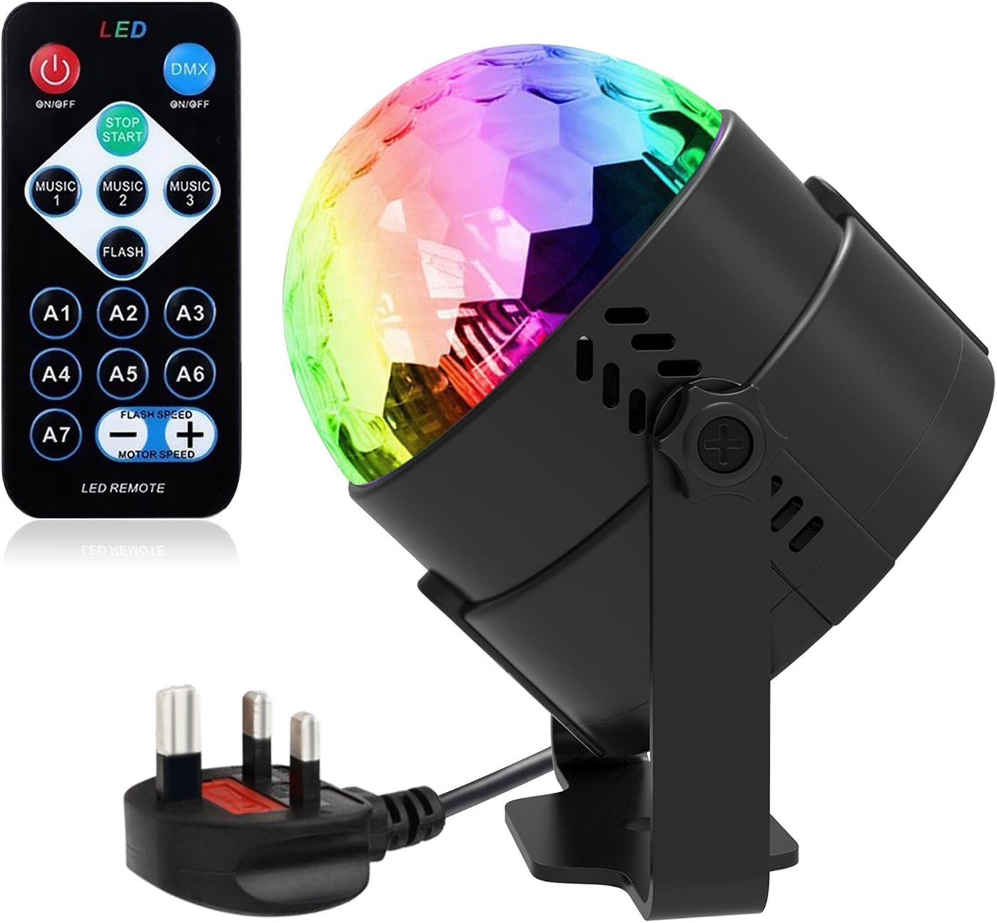 Disco Lights, ROOROO Disco Ball Lights Sound Activated Party Lights 7 Lighting Color Disco Lights with Remote Control for Festival Bar Club Party DJ Karaoke Xmas Wedding Show and Outdoor