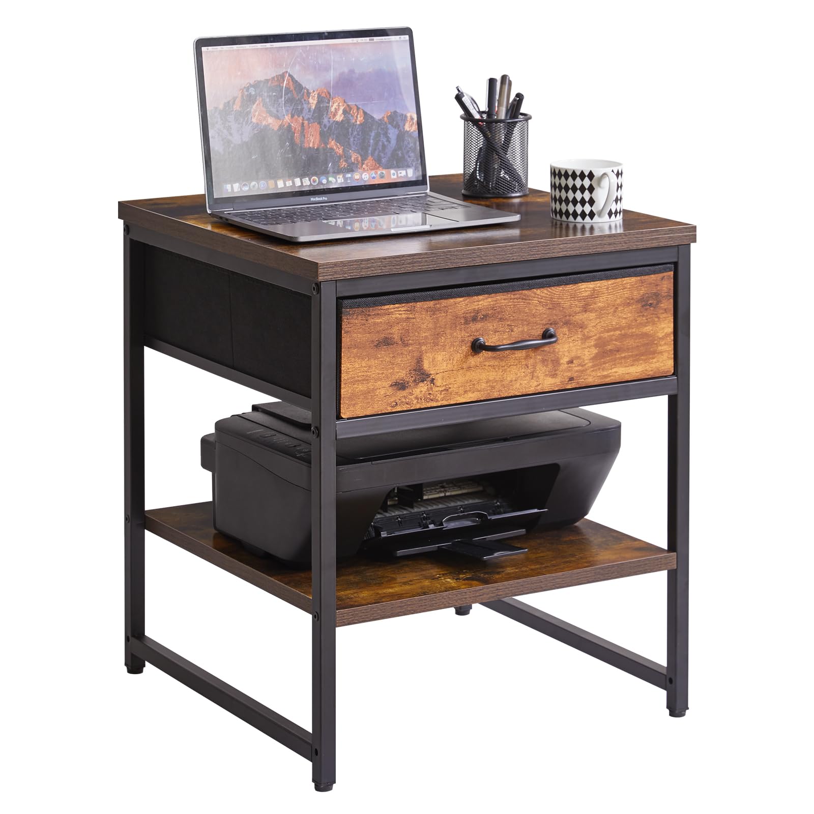 Photo 1 of ***SIMILAR ITEM*** Aibiju Small Table Stand with Drawers, Multi-Functional Side & Printer Accent Table with Storage Shelf, Rustic Brown YD-TM156H
