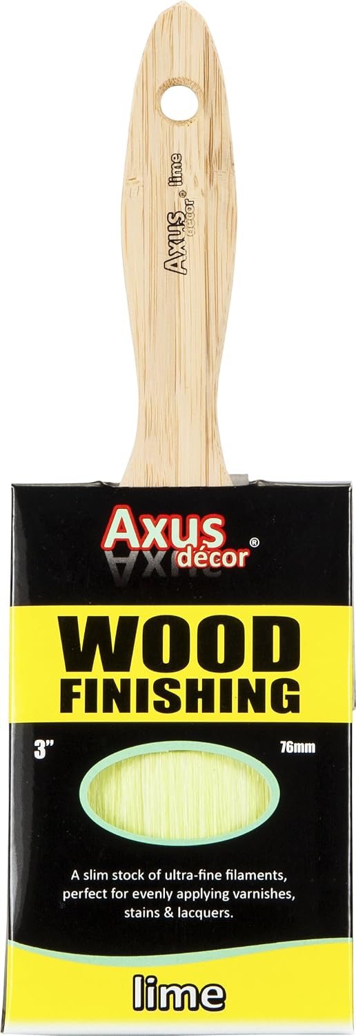 Axus Decor Wood Finishing & Varnish Brush (Lime Series), 3"/75mm, For Applying All Stains & Lacquers Without Dripping